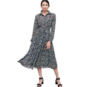 New Womens Sheer Chiffon Midi Dress Size L Black White Printed Polyester CALISTA